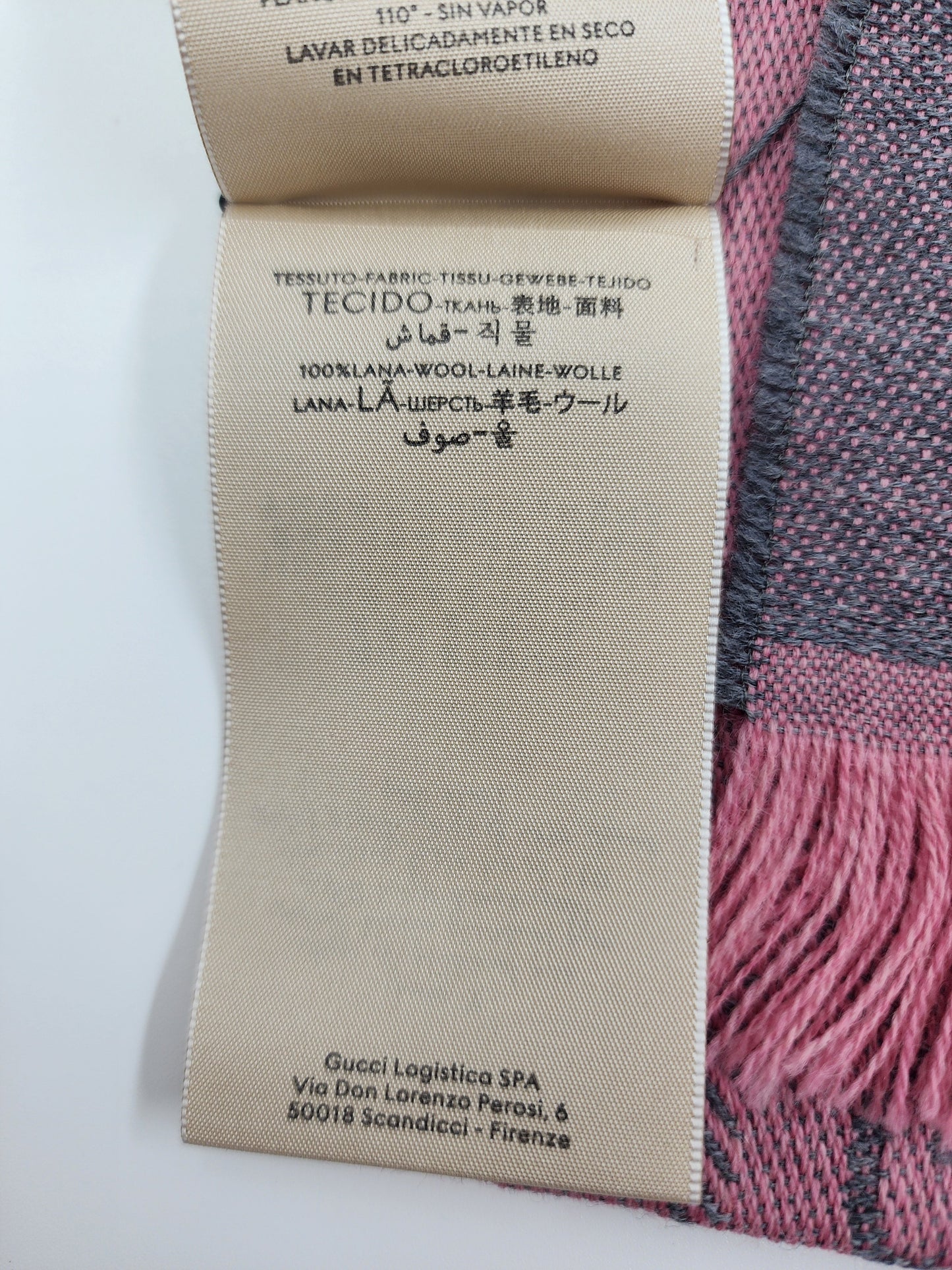 GUCCI Lana Wool Jacquard Monogram Fringe Scarf Graphite Pink - One Size