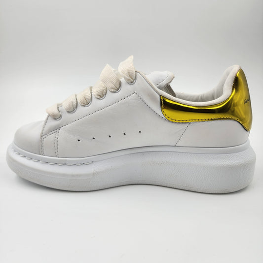 Alexander McQueen Oversized Metallic Leather White/Gold Sneakers - EU 33.5