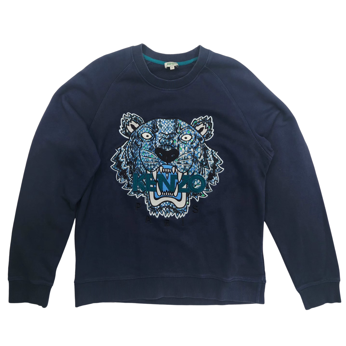 Kenzo Paris Silk Face Tiger Crew Navy Blue Sweatshirt - M