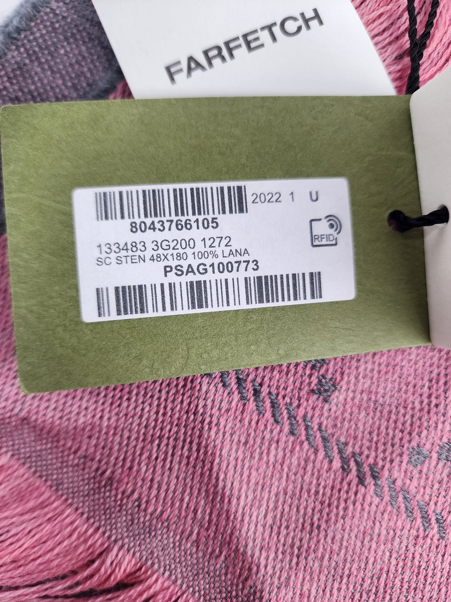 GUCCI Lana Wool Jacquard Monogram Fringe Scarf Graphite Pink - One Size