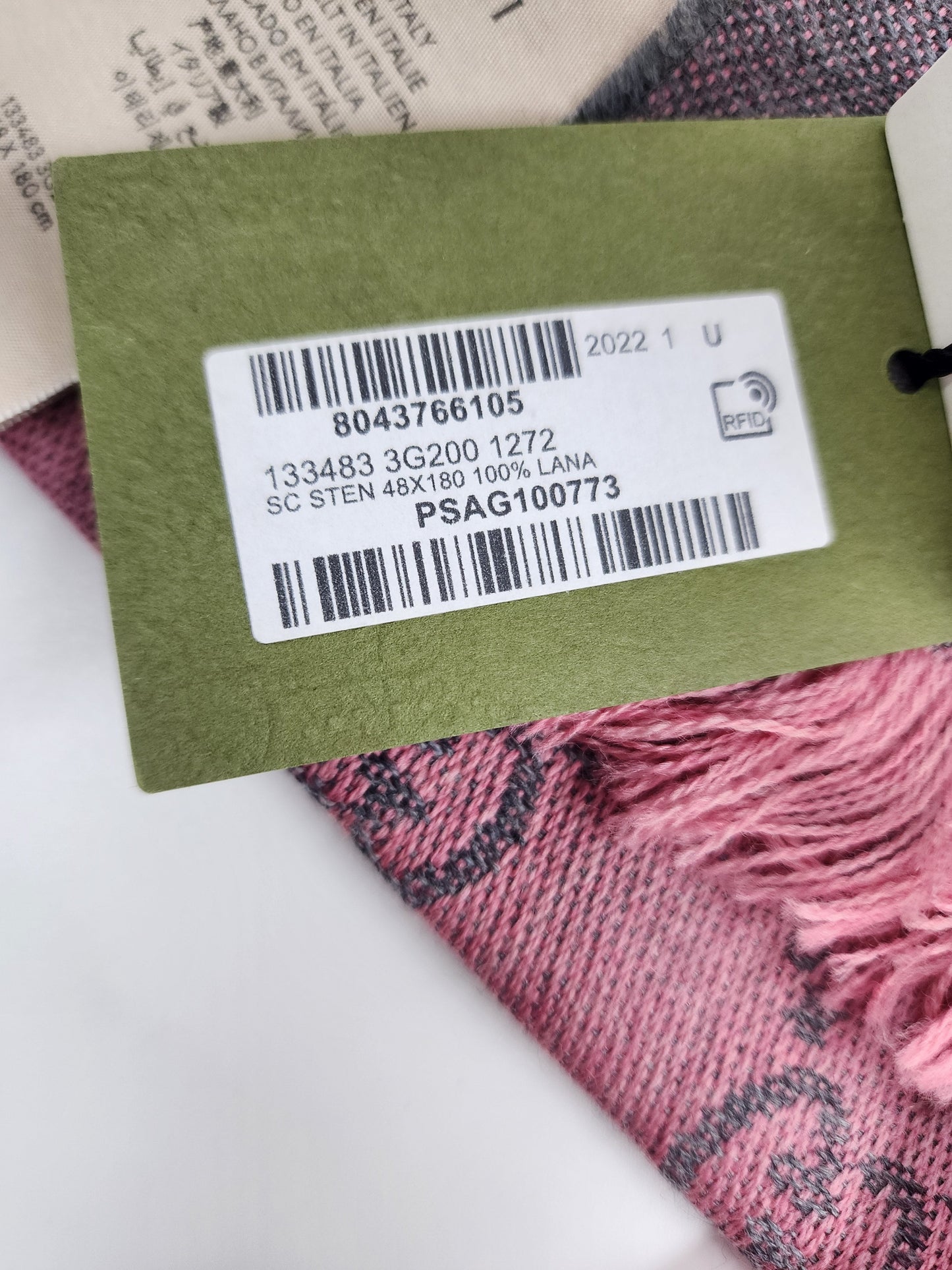 GUCCI Lana Wool Jacquard Monogram Fringe Scarf Graphite Pink - One Size