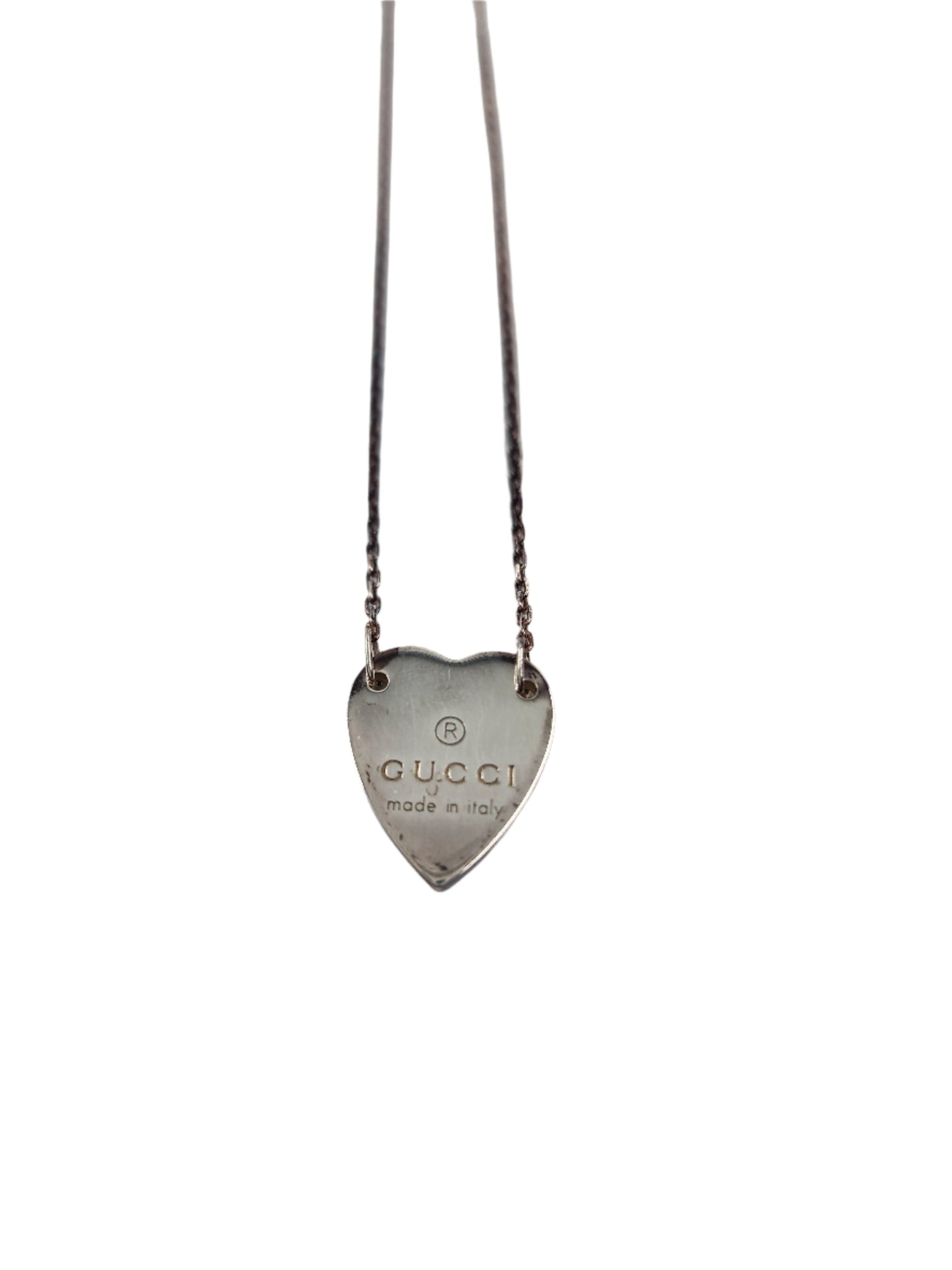 Gucci Silver Heart Shaped Necklace 48 Cm Pendant
