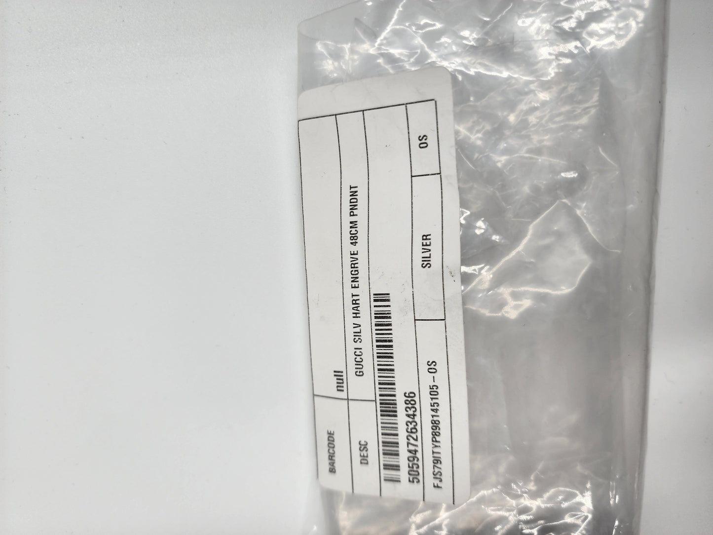 Gucci Silver Heart Shaped Necklace 48 Cm Pendant