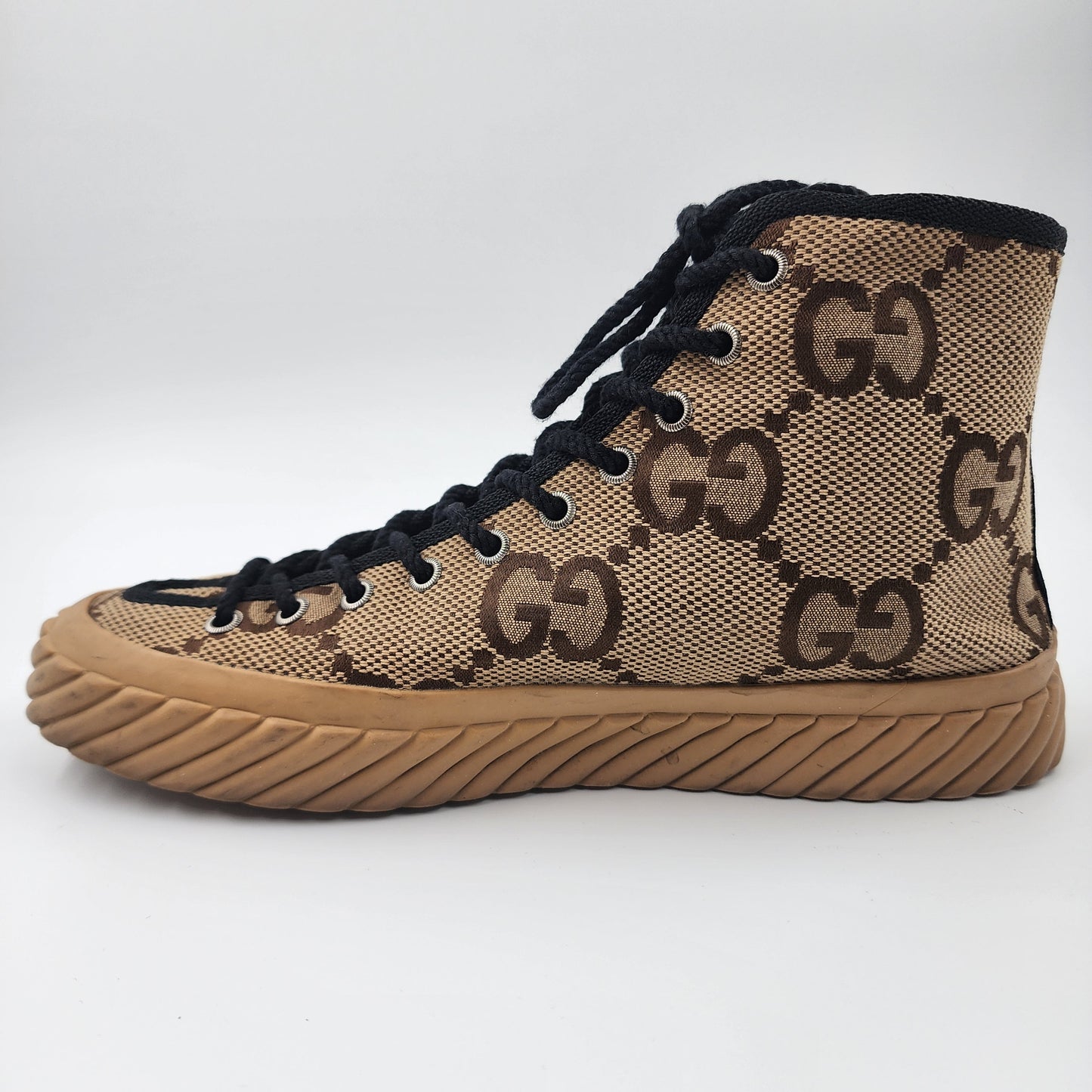 Gucci Maxi GG Logo High-Cut Sneakers 703034  Brown Beige - EU 39