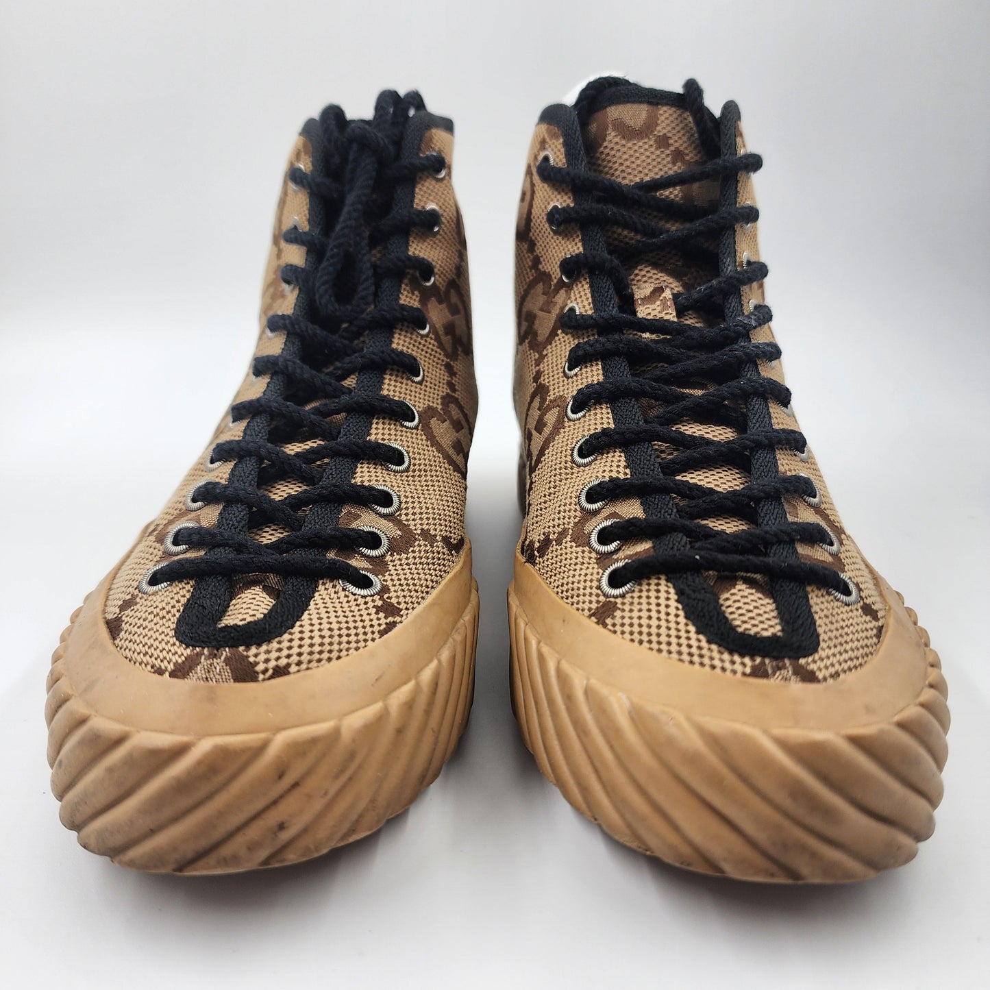 Gucci Maxi GG Logo High-Cut Sneakers 703034  Brown Beige - EU 39