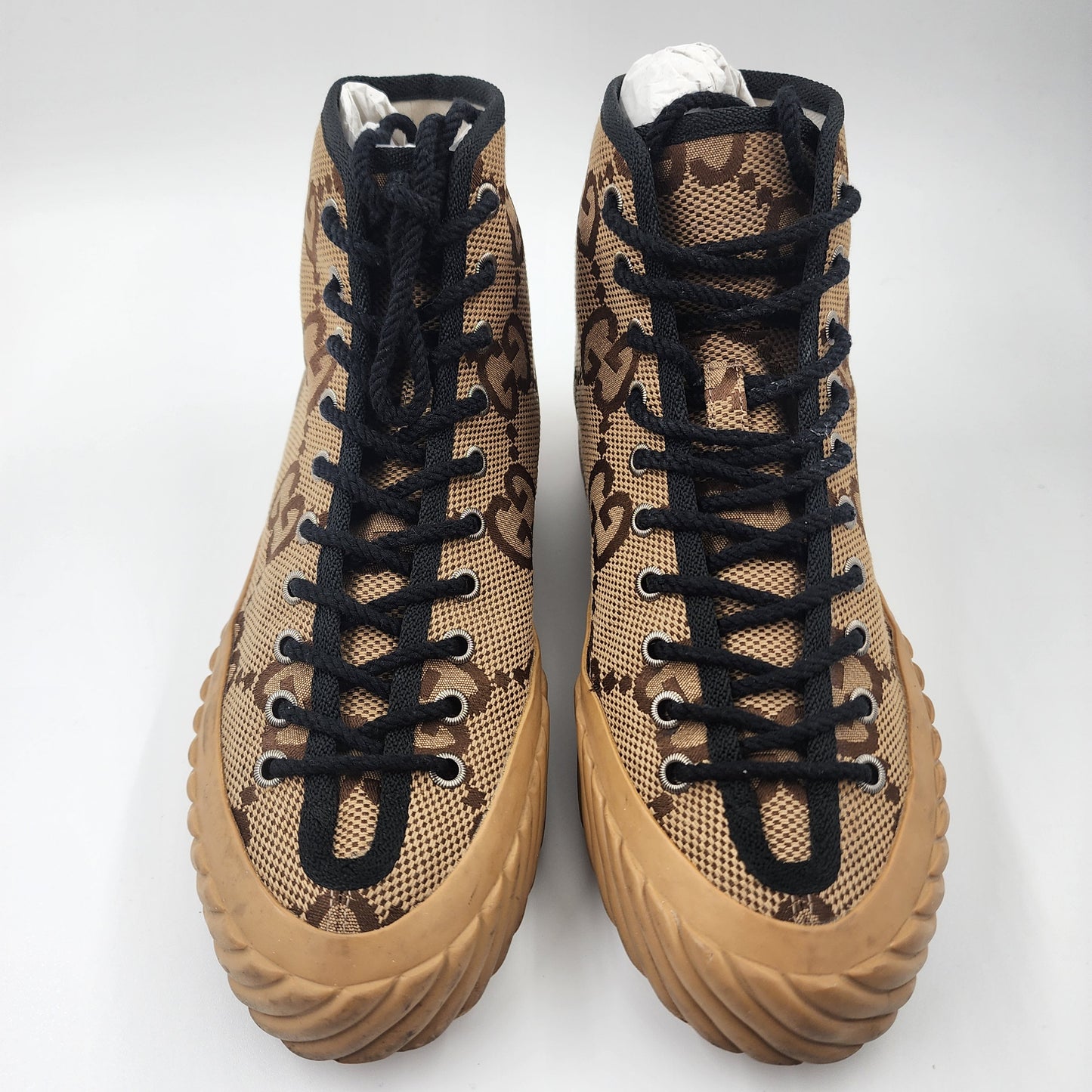 Gucci Maxi GG Logo High-Cut Sneakers 703034  Brown Beige - EU 39