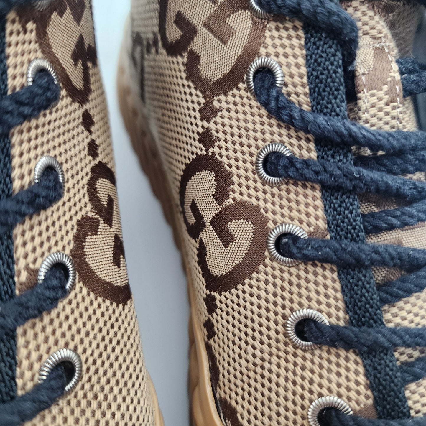 Gucci Maxi GG Logo High-Cut Sneakers 703034  Brown Beige - EU 39