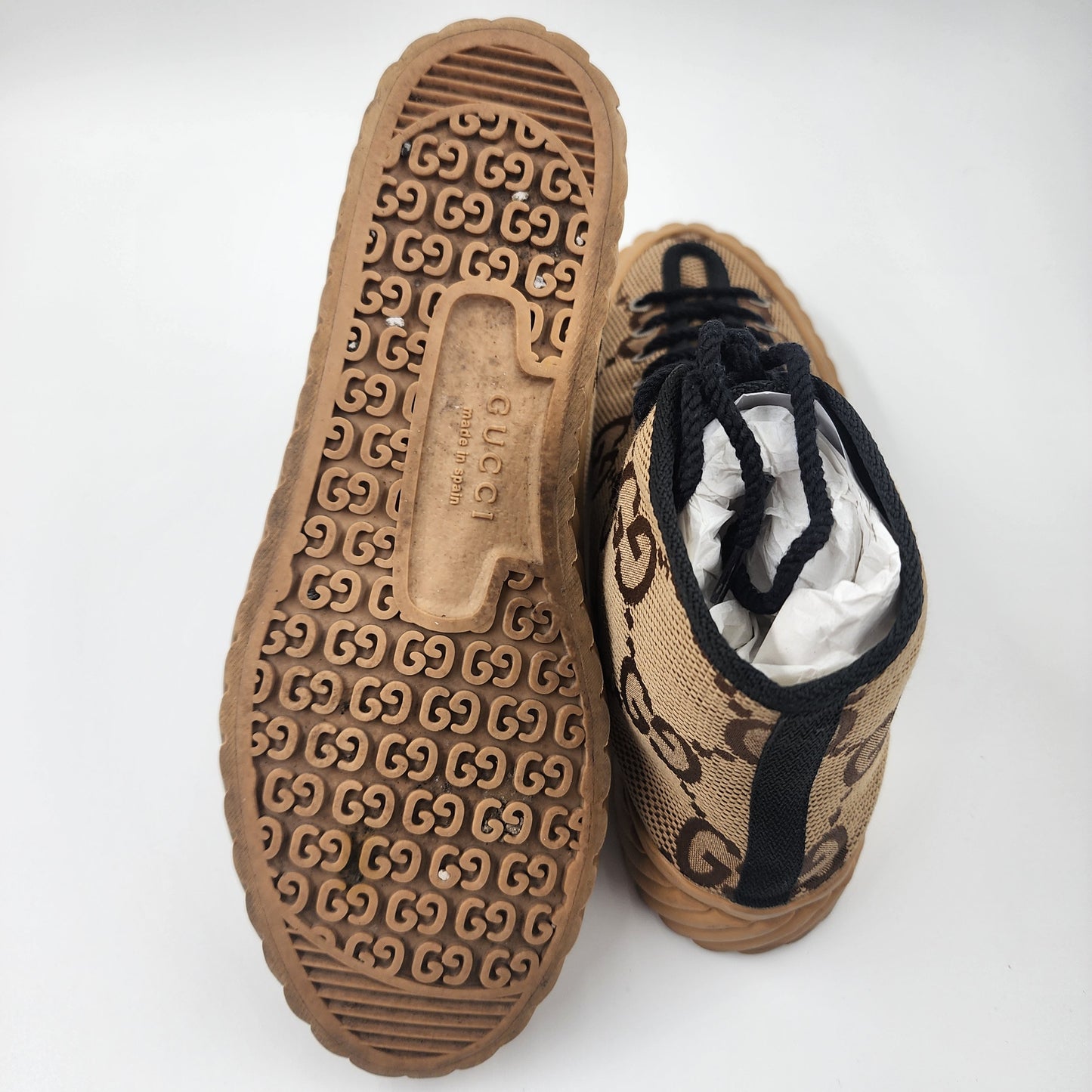 Gucci Maxi GG Logo High-Cut Sneakers 703034  Brown Beige - EU 39
