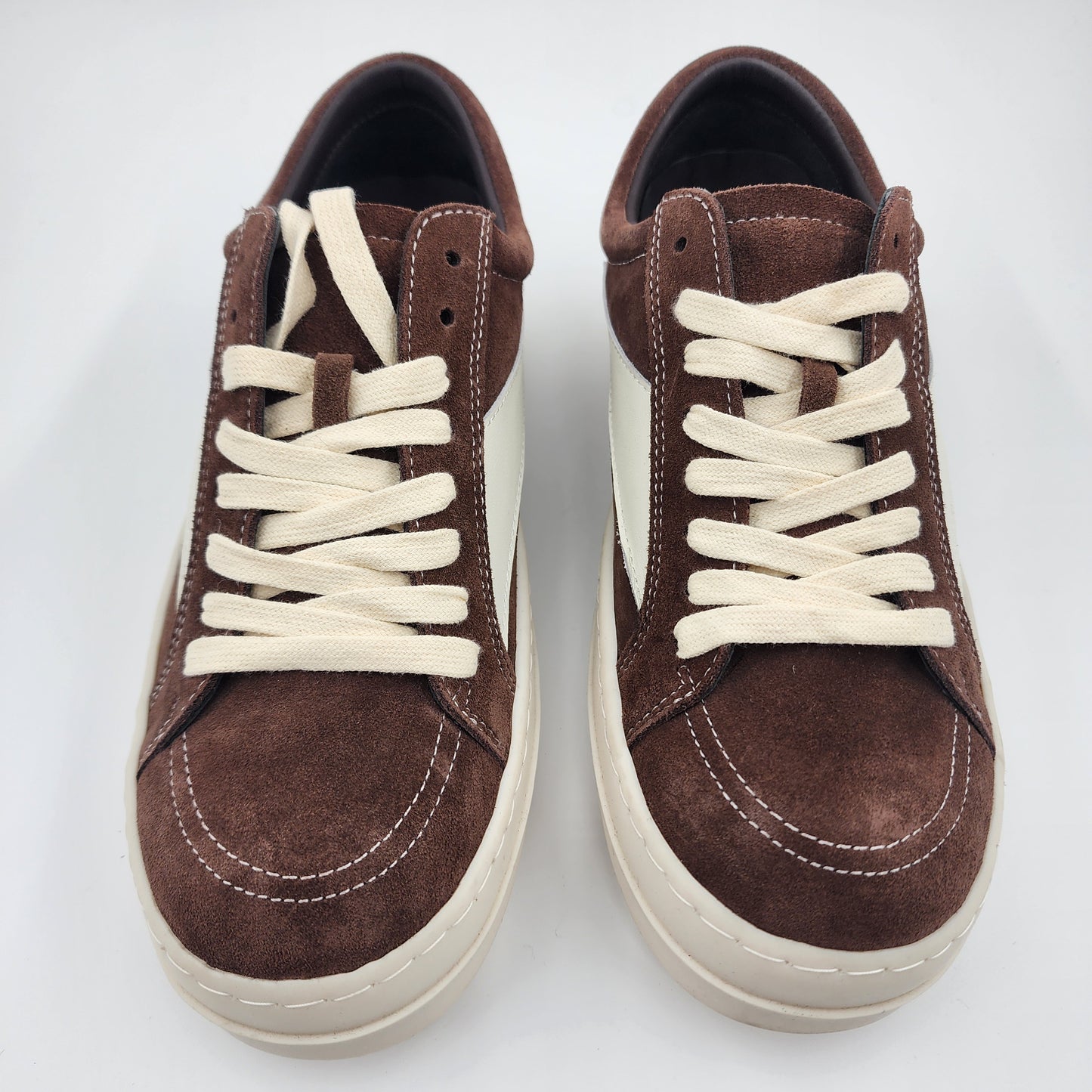 Rick Owens Women's Cream vintage DARK DUST Suede Low Top Trainers Size EU 42