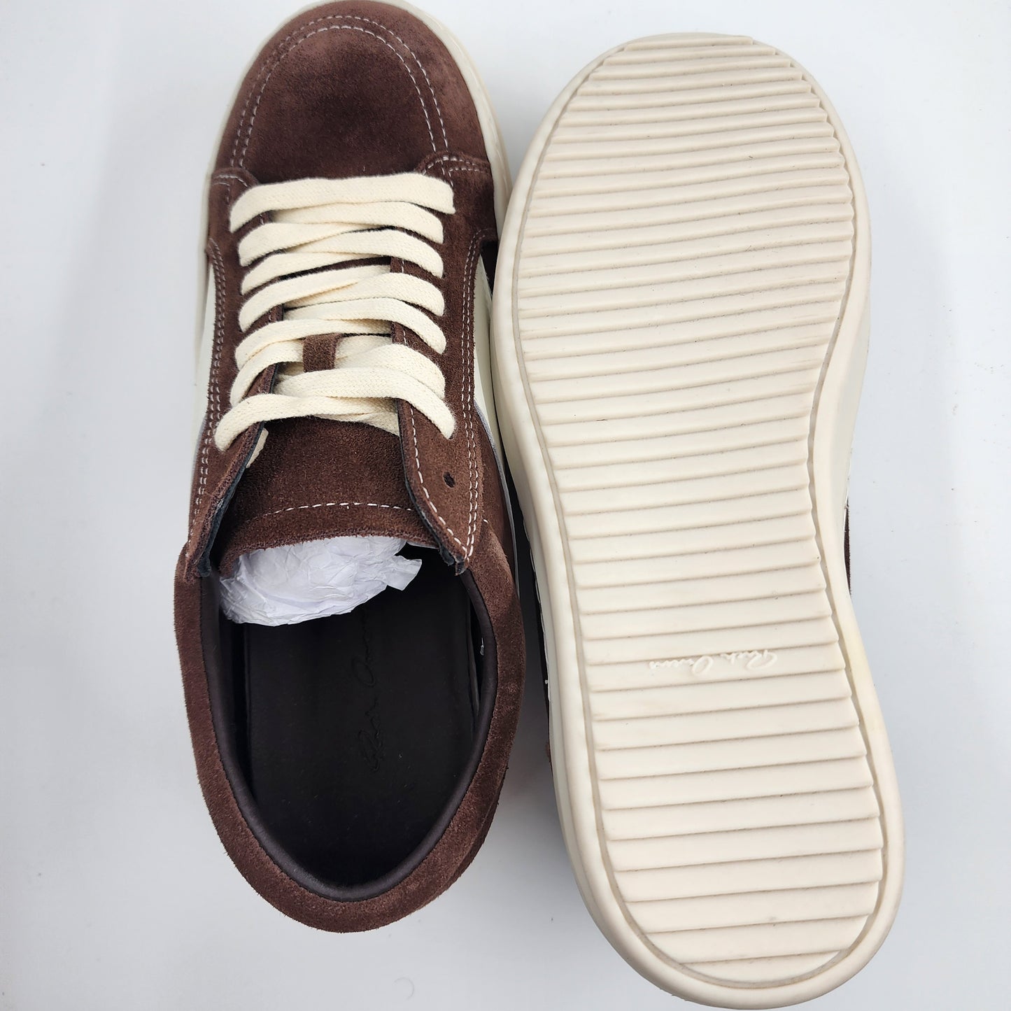 Rick Owens Women's Cream vintage DARK DUST Suede Low Top Trainers Size EU 42