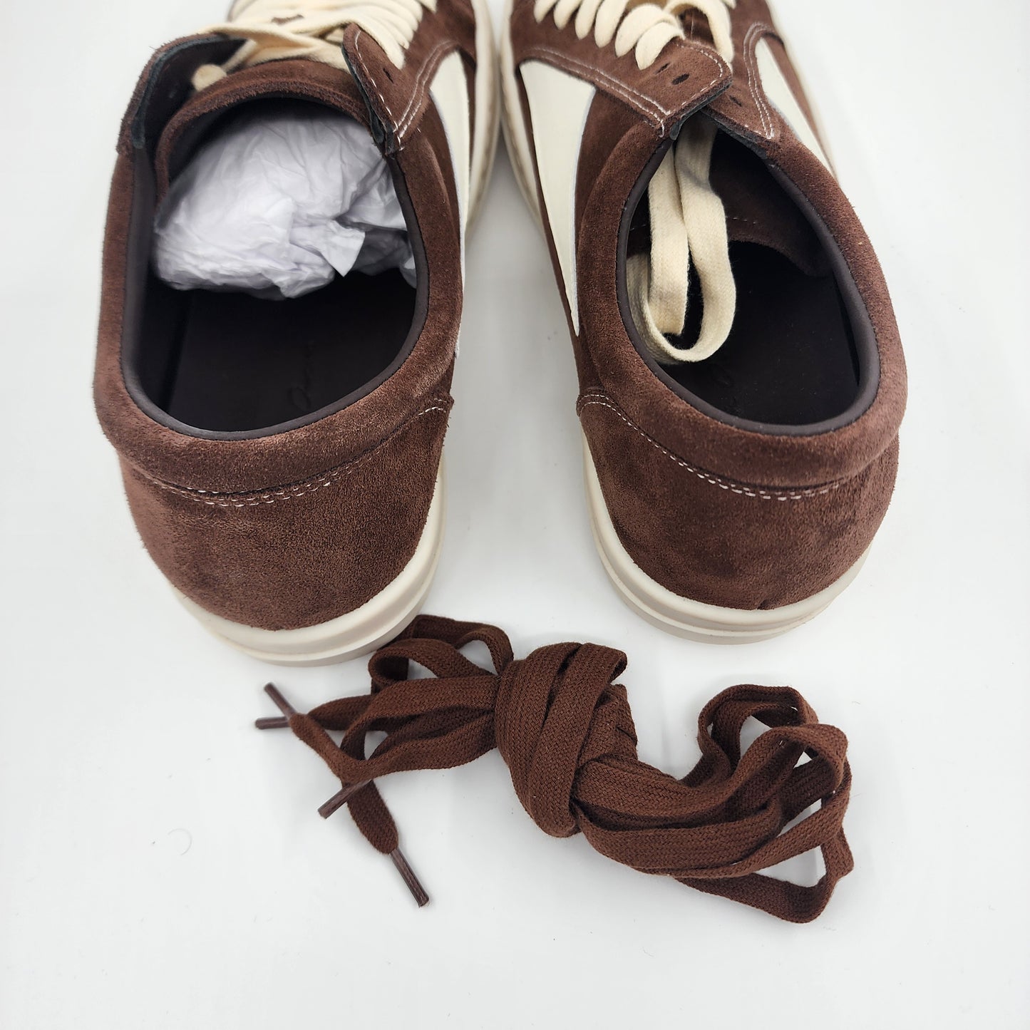 Rick Owens Women's Cream vintage DARK DUST Suede Low Top Trainers Size EU 42