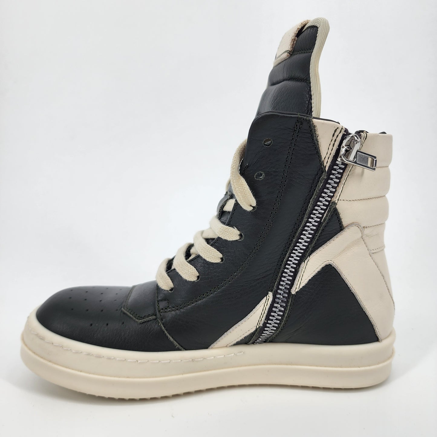 Rick Owens Kids Geobasket Dark Green/ Milk White Sneaker - Size 33
