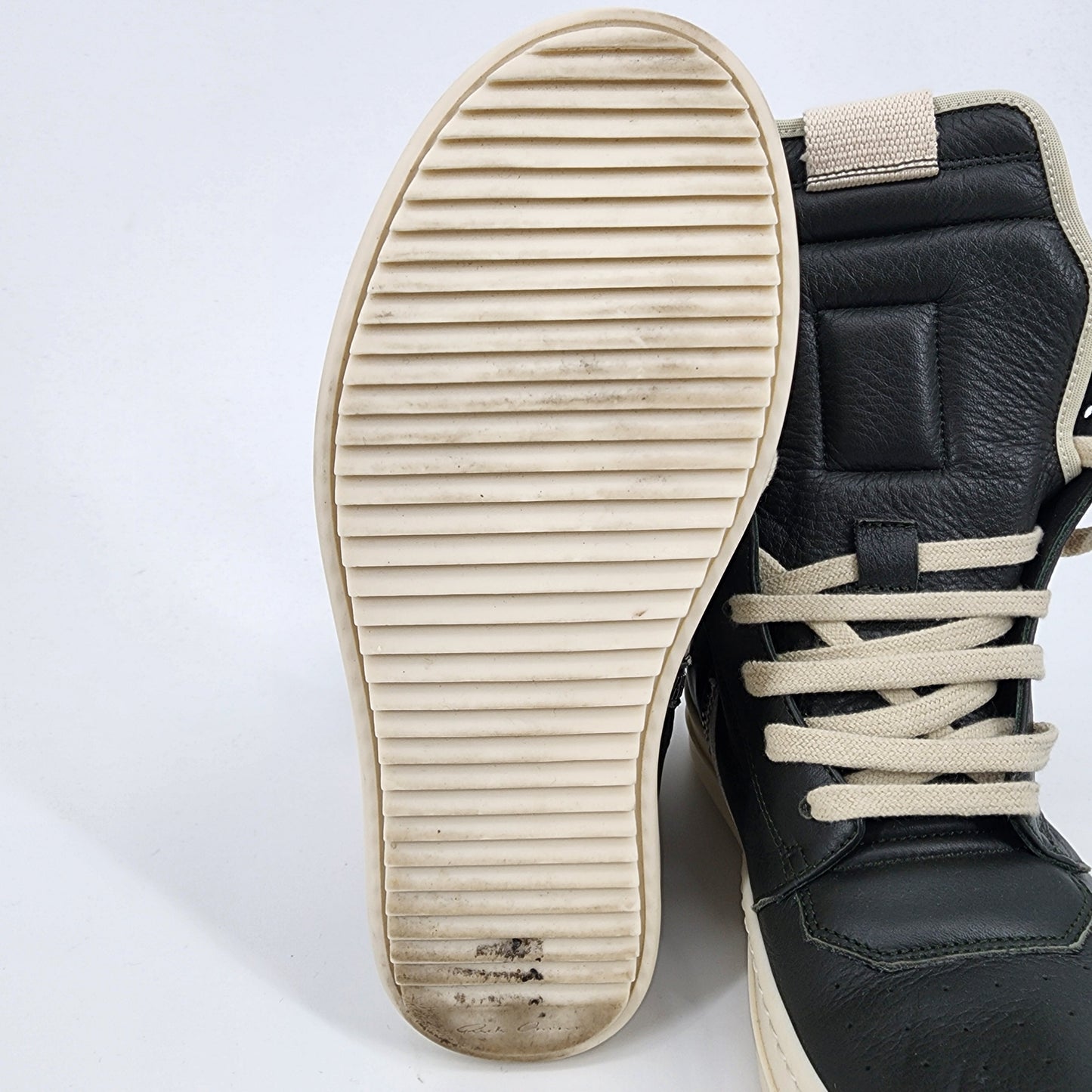 Rick Owens Kids Geobasket Dark Green/ Milk White Sneaker - Size 33