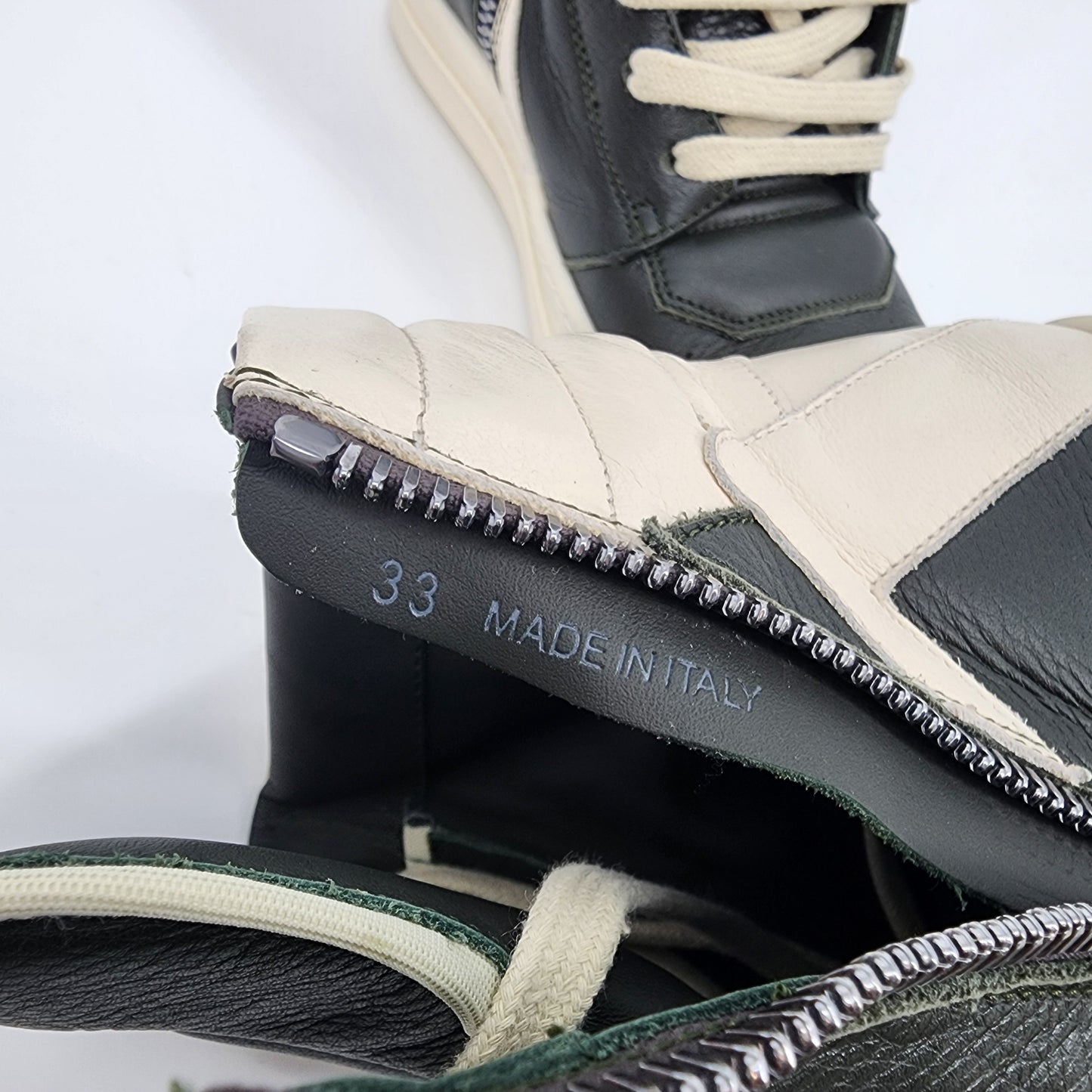 Rick Owens Kids Geobasket Dark Green/ Milk White Sneaker - Size 33