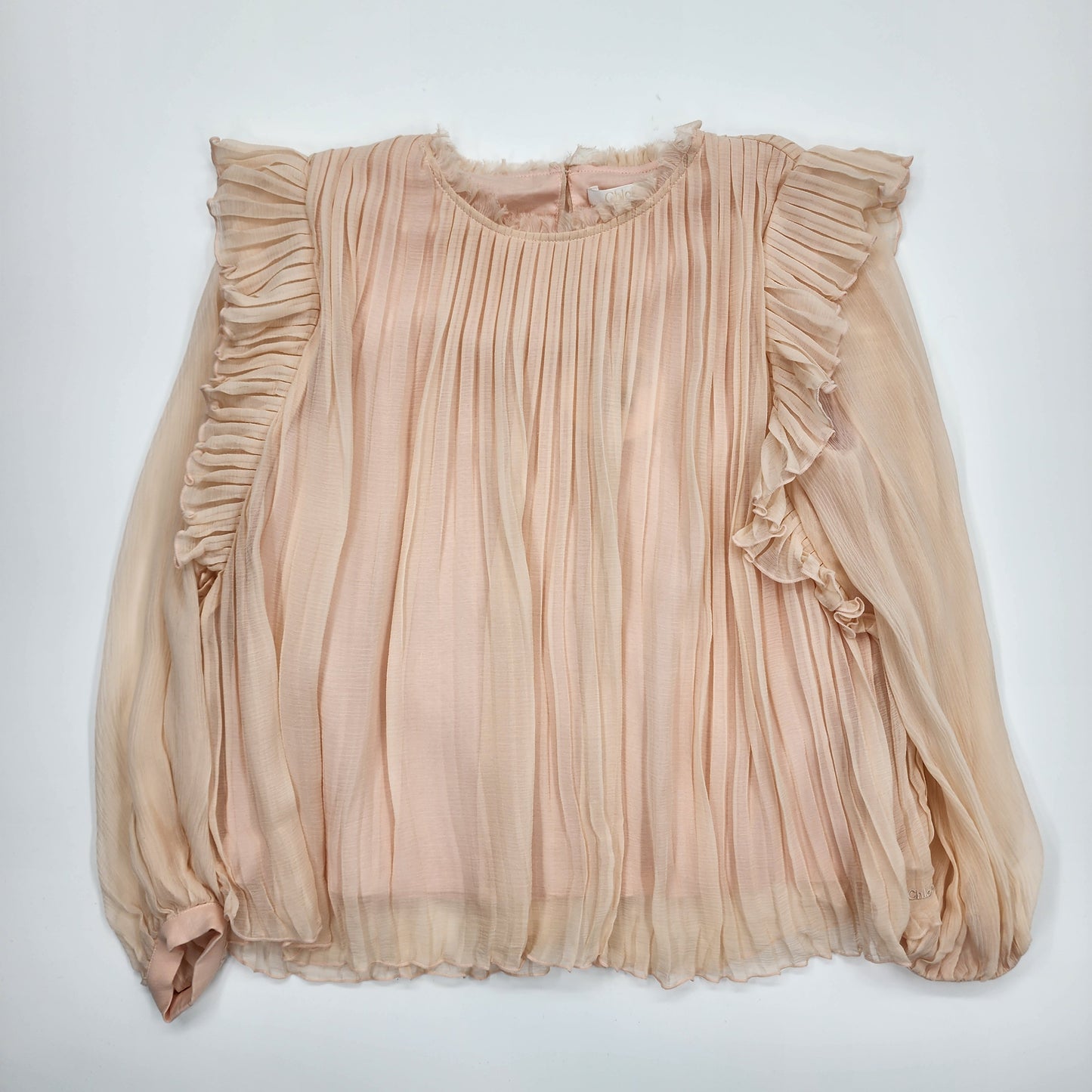 Chloé Kids Pale Pink Ruffle-Detail Silk Blouse - Size 12 years
