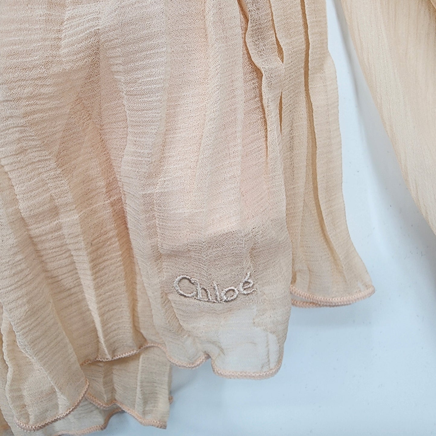 Chloé Kids Pale Pink Ruffle-Detail Silk Blouse - Size 12 years