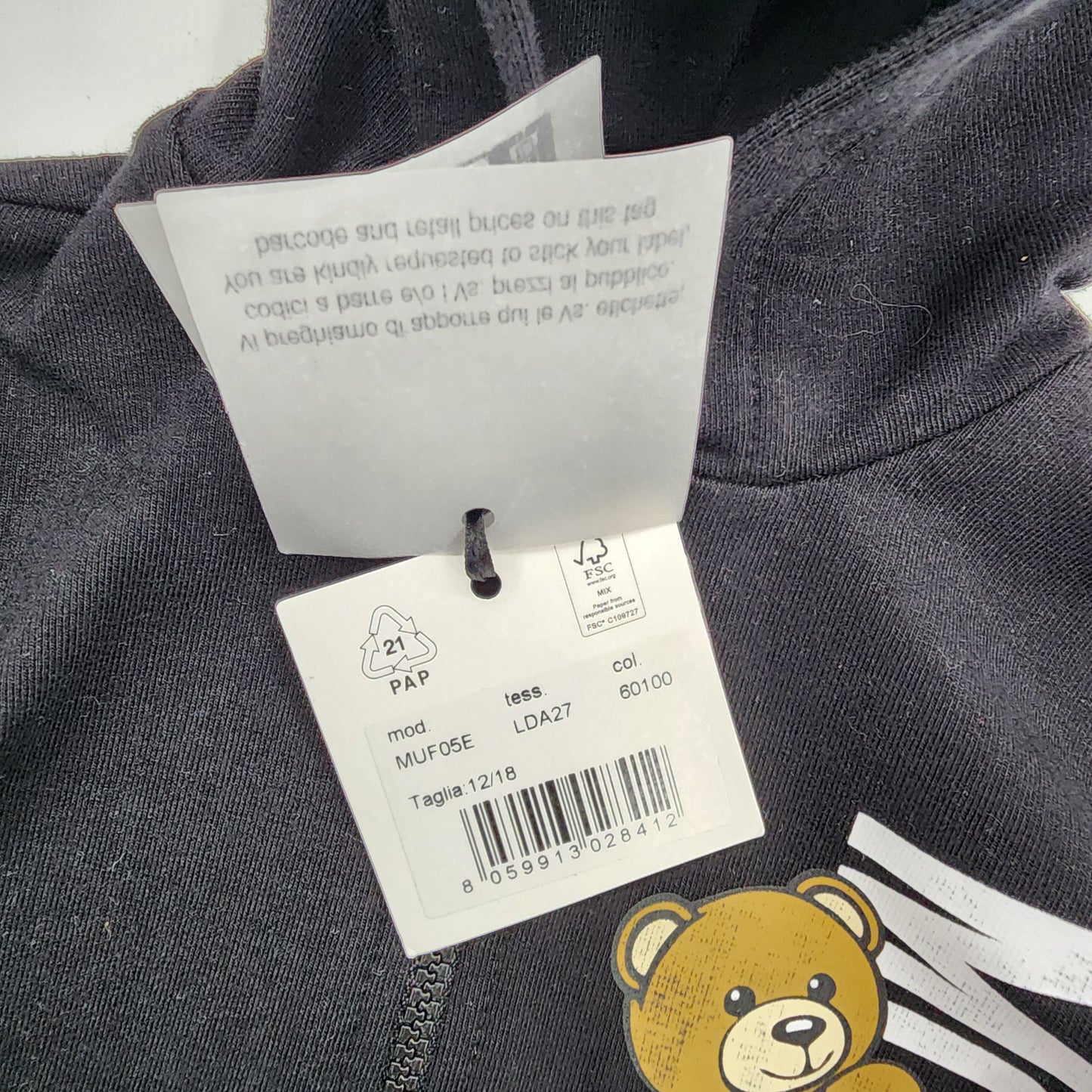 Moschino Black Zip-Up Kids Hoodie - 12-18 Months