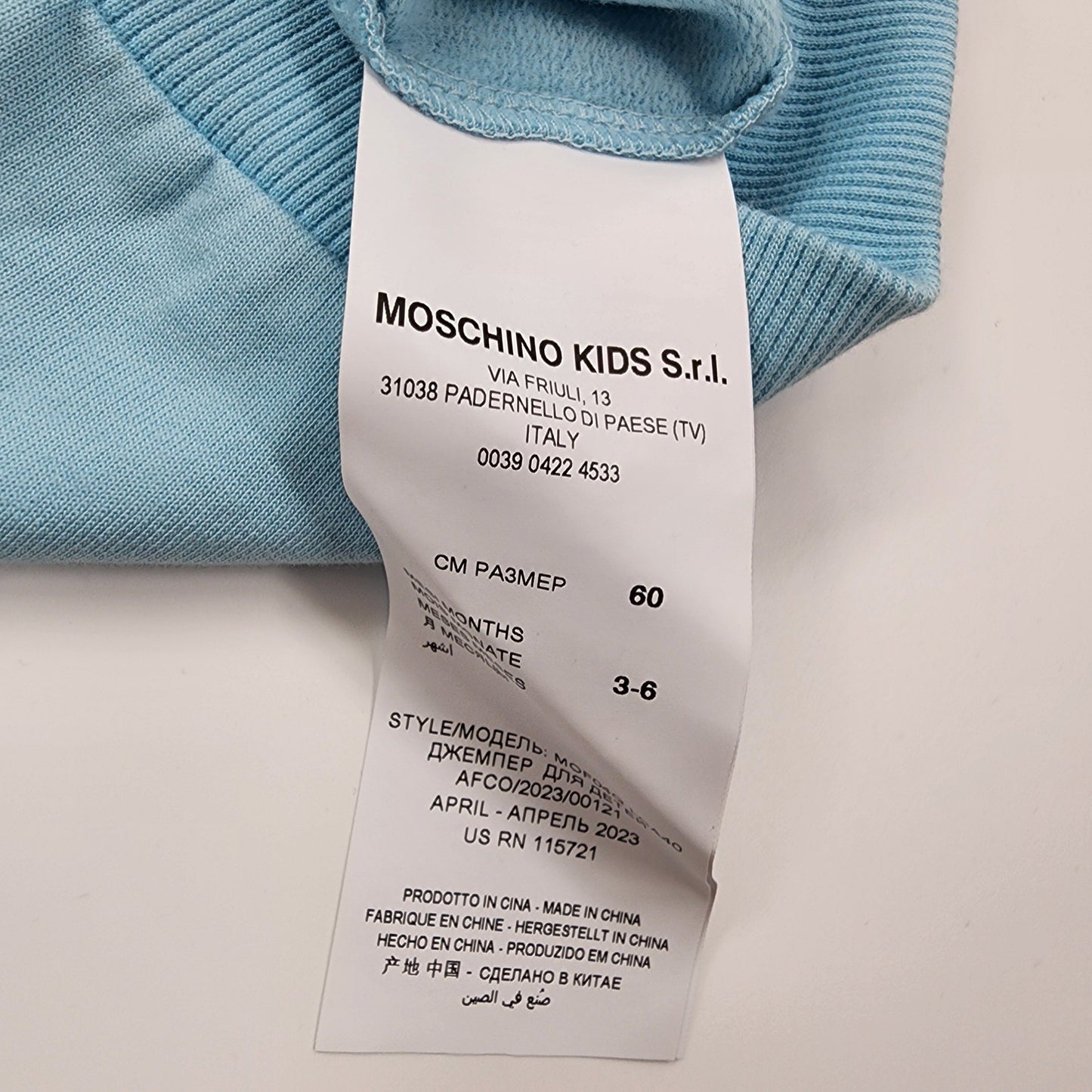 Moschino Kids Blue Sweatshirt - 3-6 Months