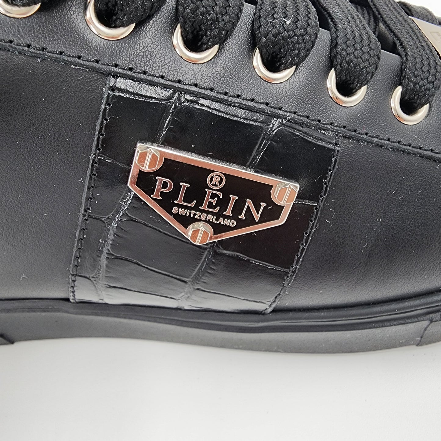 Philipp Plein Triangle Plein-plaque Black leather sneakers - 43
