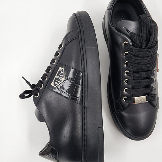 Philipp Plein Triangle Plein-plaque Black leather sneakers - 43