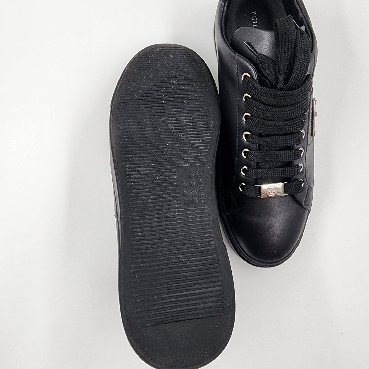 Philipp Plein Triangle Plein-plaque Black leather sneakers - 43
