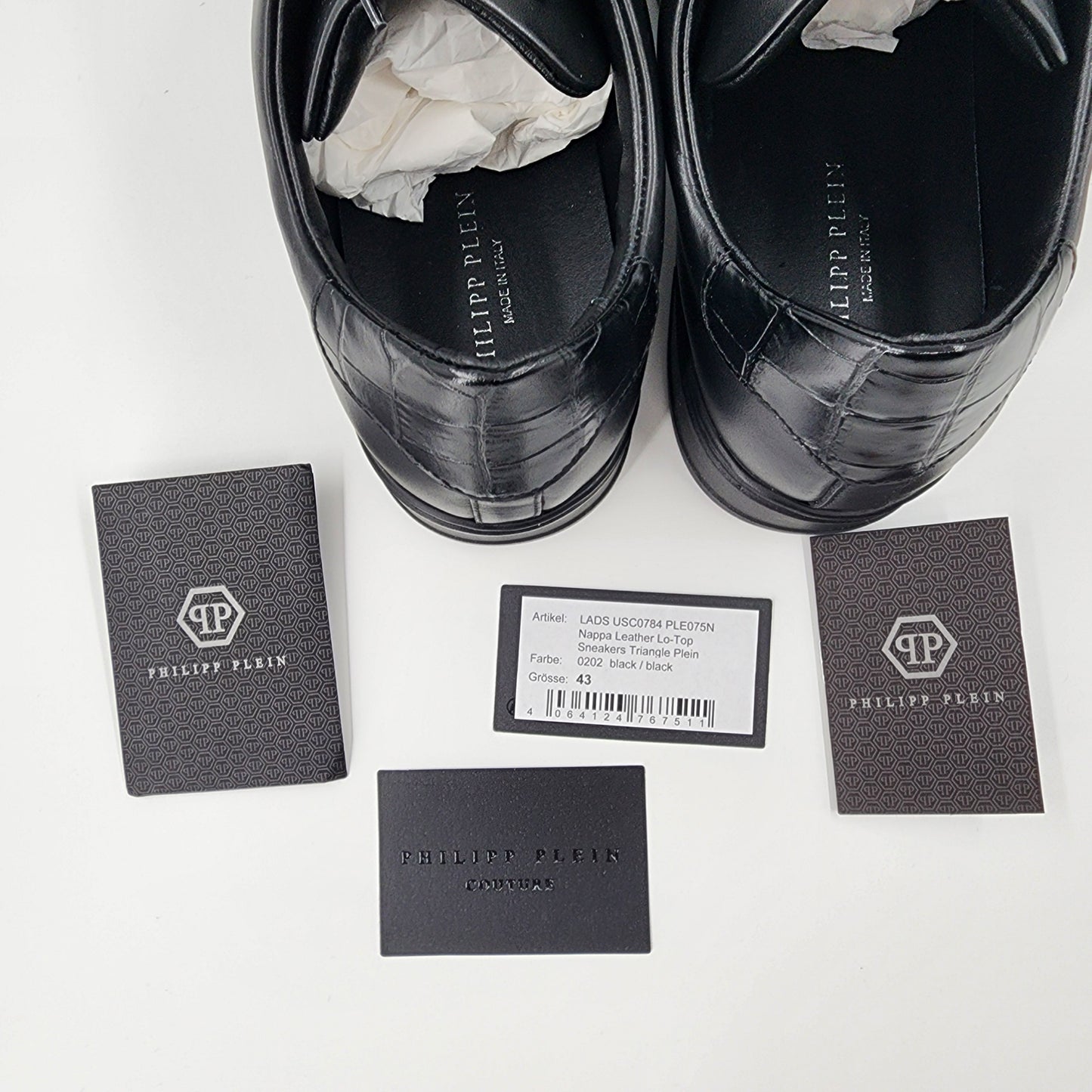 Philipp Plein Triangle Plein-plaque Black leather sneakers - 43