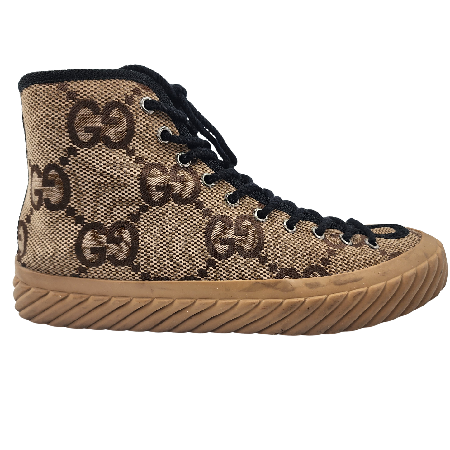 Gucci Maxi GG Logo High-Cut Sneakers 703034  Brown Beige - EU 39