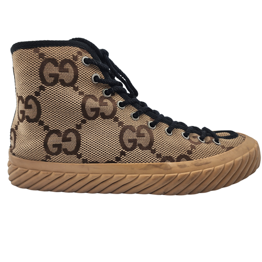 Gucci Maxi GG Logo High-Cut Sneakers 703034  Brown Beige - EU 39