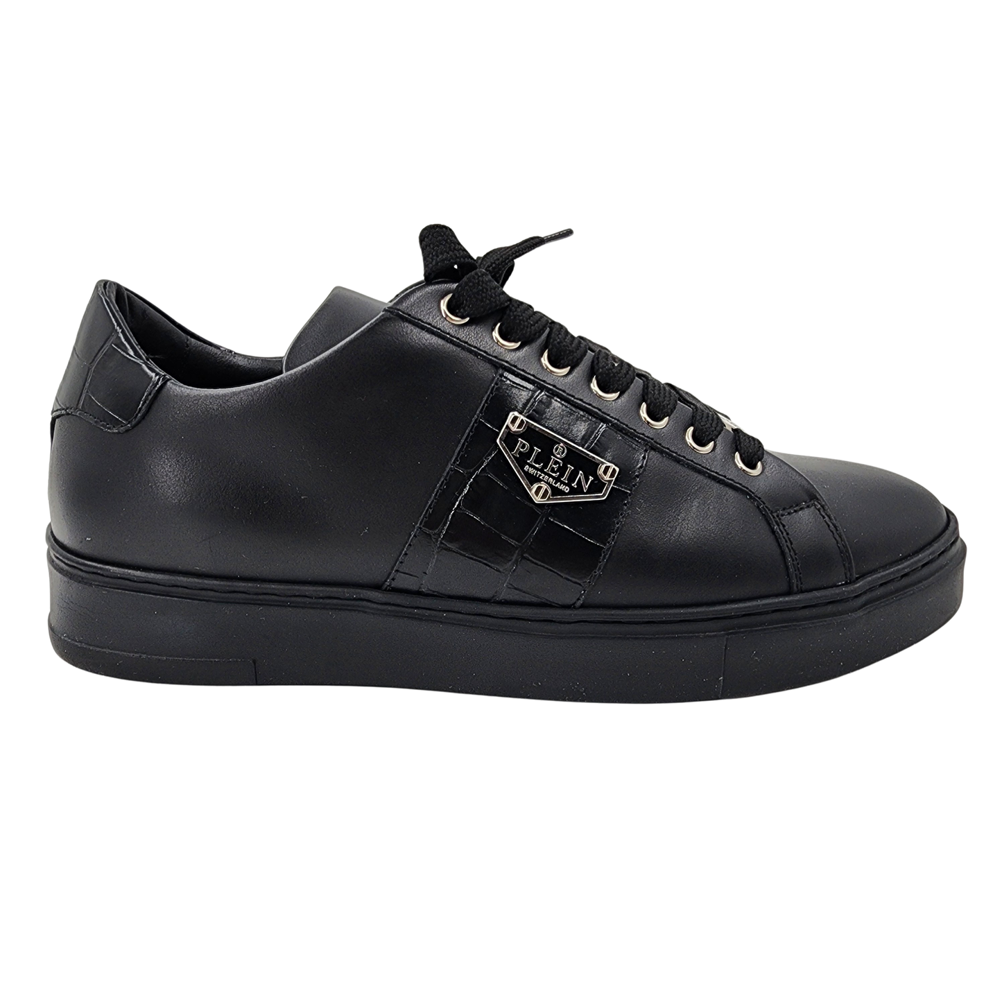 Philipp Plein Triangle Plein-plaque Black leather sneakers - 43