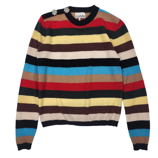 Ganni Women's Crystal Button Stripe Cashmere Jumper - Size XS